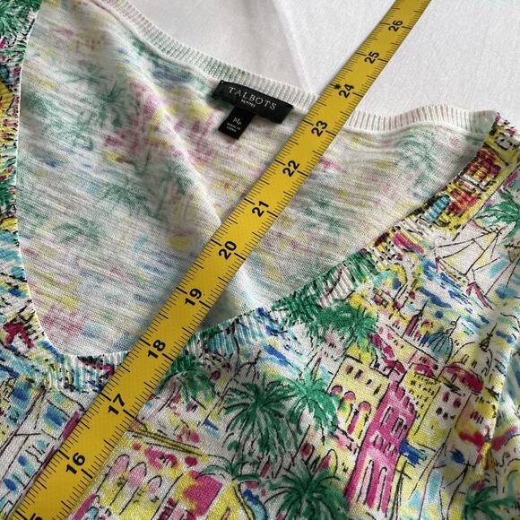 Talbots Santorini Greece V Neck Casual Top Size M Petite Euro Summer Art To Wear - Picture 10 of 10